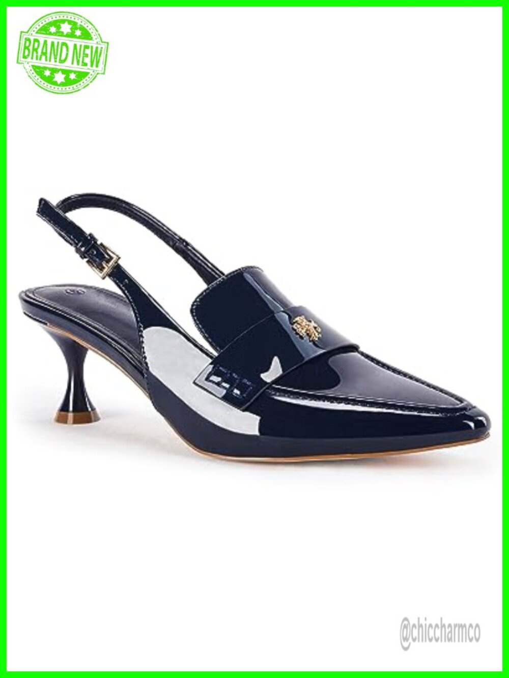 Women's Pointed Toe Slingback Kitten Heel Pumps Ankle Buckle Dress Shoes Faux